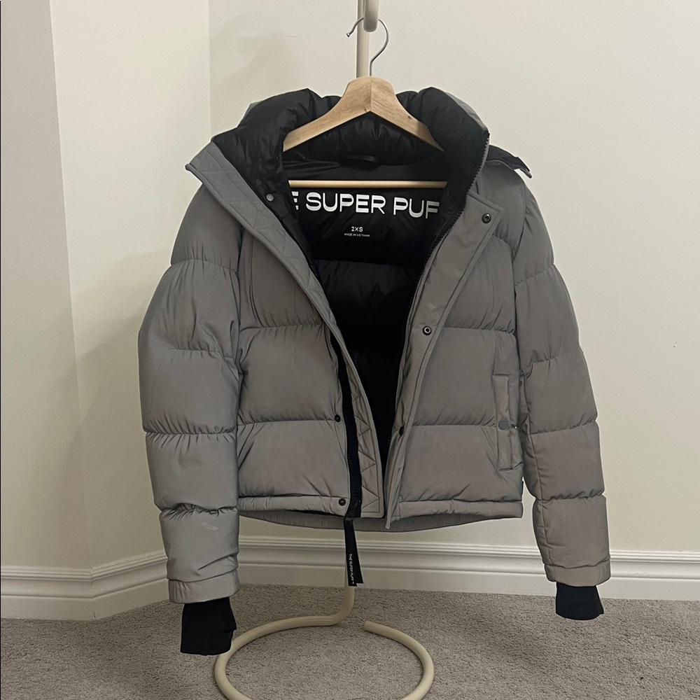 Aritzia Gray Reflective Super Puff Jacket - Picture 1 of 13